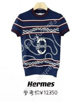 Herm真丝羊绒提花套头tee。 蓝色 粉色自己备注颜色号码