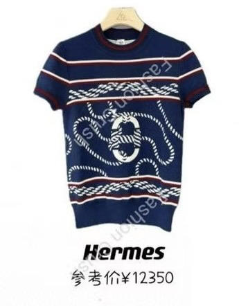 Herm真丝羊绒提花套头tee。 蓝色 粉色自己备注颜色号码 商品图0