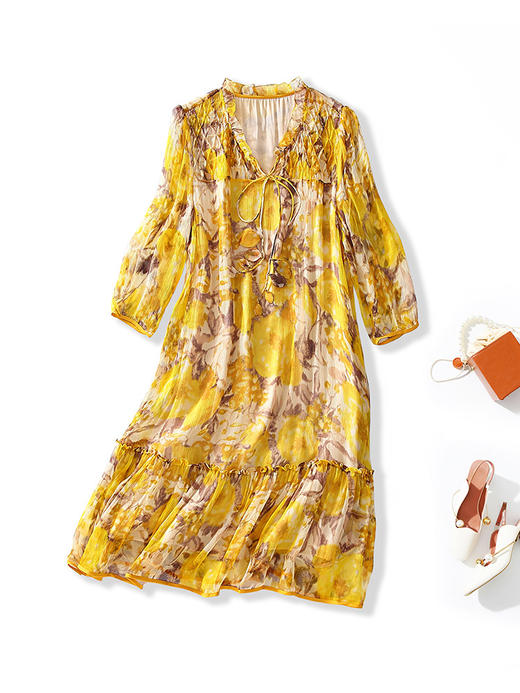 丁摩 迷彩印花真丝连衣裙小个子款显瘦桑蚕丝裙子两个颜色5ZF-90149 商品图6