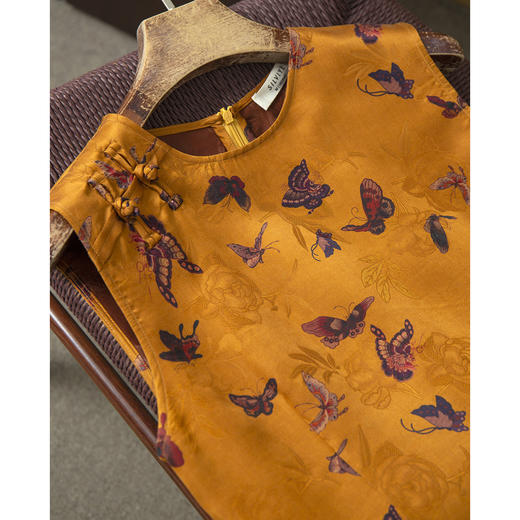 丁摩 重缎40姆米真丝香云纱花萝旗袍裙100桑蚕丝裙子背心裙连衣裙夏新款5ZF-140 商品图2