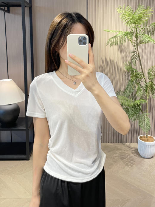 日本进口97%三醋酸褶皱V领瘦身T恤 商品图1