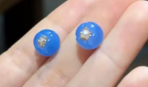 蓝玛瑙花花耳钉 商品图0