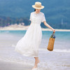 丁摩 白色苎麻法式减龄连衣裙文艺木耳花边短袖飘逸大摆裙 商品缩略图1