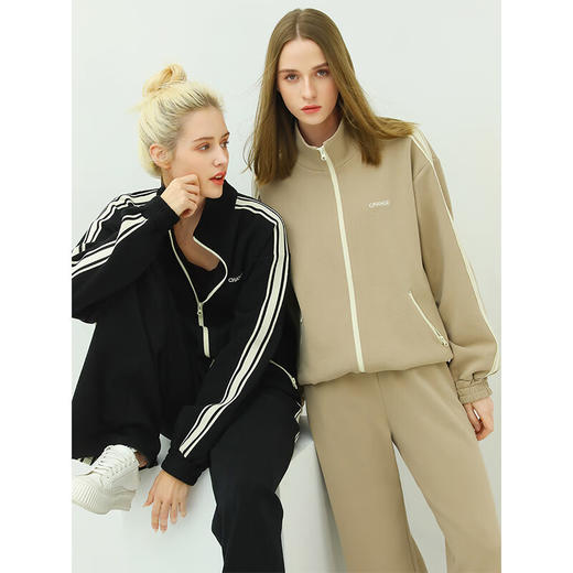 COCOBELLA简约运动风休闲裤女撞色条纹宽松直筒裤PA99 商品图0