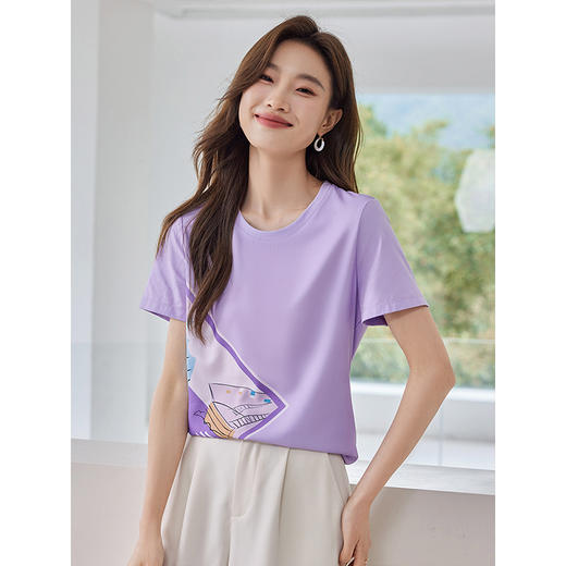【专属特价】熙世印花短袖t恤女小众设计夏款法式简约圆领宽松上衣ins潮 商品图3