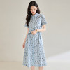 百媚生 夏季抗皱全棉印花蓝色帆船圆领长款连衣裙18830 商品缩略图4