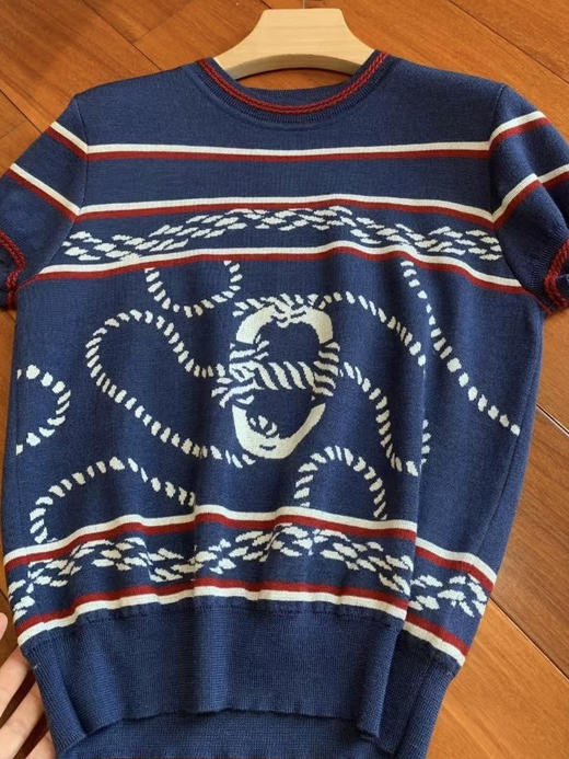 Herm真丝羊绒提花套头tee。 蓝色 粉色自己备注颜色号码 商品图1