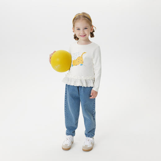 马克珍妮女童柔软花边猫咪长袖T恤 宝宝纯棉上衣秋装新品551219 商品图1