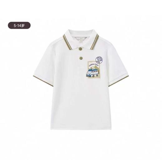 最大到160！2025夏季新款简约舒适凉感polo衫条纹撞色翻领前胸主题印花短袖T恤 商品图2