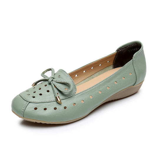 雀说 牛皮凉鞋洞洞鞋平底舒适 休闲鞋妈妈鞋1697 商品图0