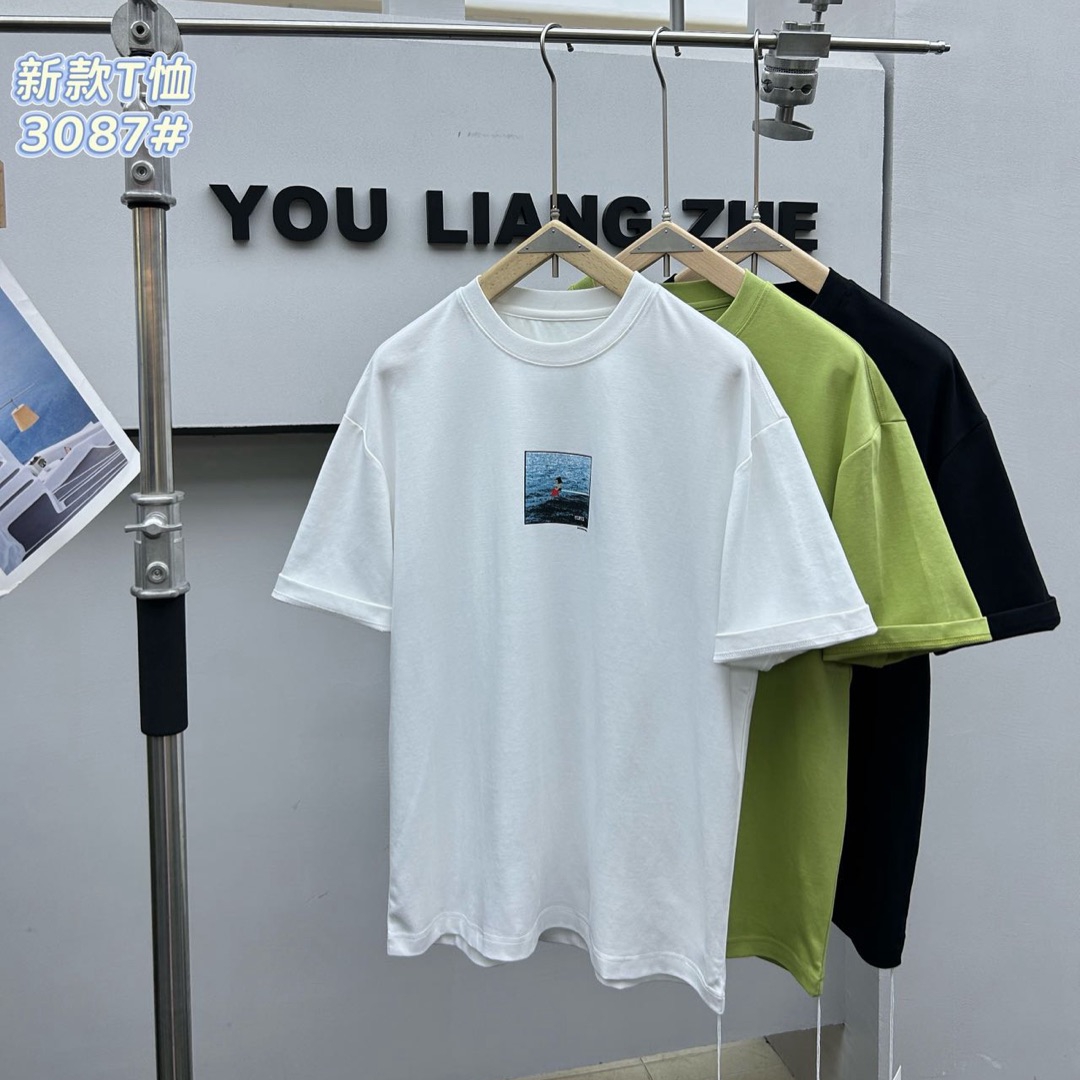 夏季创意印花圆领短袖T恤韩版简约男士宽松品质上衣   YLZ-B3087*
