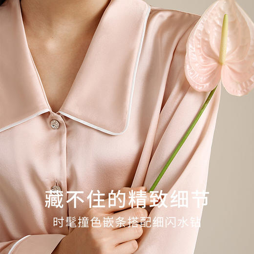 金三塔22姆米重磅真丝睡衣100%桑蚕丝长袖长裤女丝滑透气家居服套  YSFEC211 商品图2