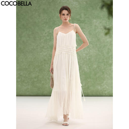 COCOBELLA重工压褶可调节流苏连衣裙度假风仙女吊带裙FR3222 商品图0