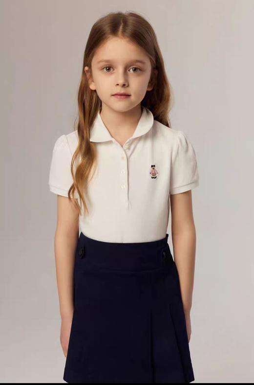 学院风！2025夏季新款中大童短袖女童网眼翻领polo衫纯棉卡通刺绣小熊童T恤 商品图1