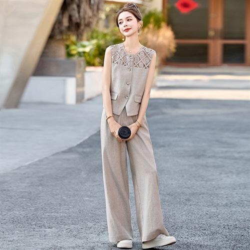2025年夏季新款时尚镂空领显瘦马甲阔腿裤气质套装MEIQIN5576 商品图3