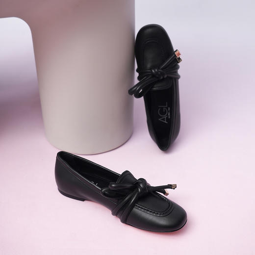 豪麟名鞋AGL女鞋乐福鞋羊皮革D834088黑色 商品图2