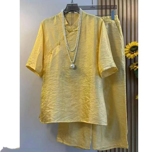 丁摩 【套装】新中式国风浮光锦盘扣旗袍套装轻奢上衣裤子一整套5ZF-154 商品图4