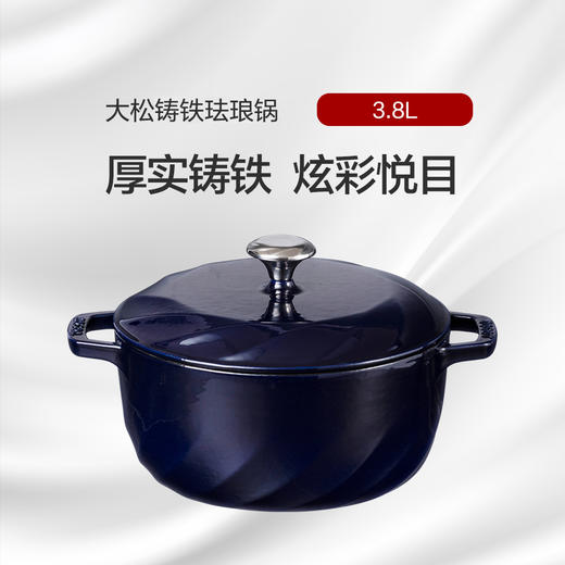 格力 TOSOT 铸铁珐琅锅 3.8L 珐琅工艺 炫彩悦目 GTF24-T01a 黛蓝 商品图0
