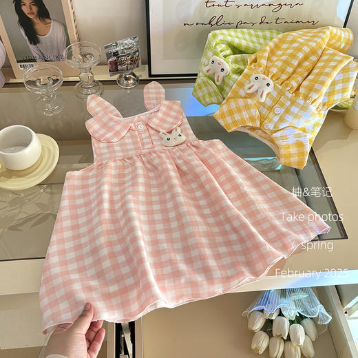 【娃娃领设计，趣味兔耳朵~】女童娃娃领兔耳朵连衣裙 2025夏季可爱格子背心裙 小兔公主裙子-QQ 商品图4