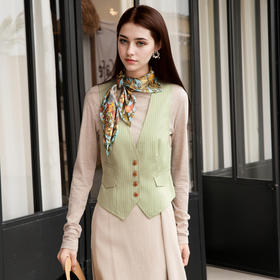 谜底无领西装马甲女2025秋新款复古风修身条纹拼接马夹257MM7721