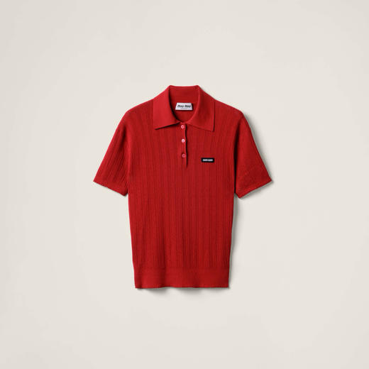 MIU-S 羊绒真丝红色针织Polo. 商品图0