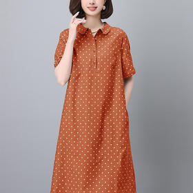 丁摩 棉麻连衣裙新款女夏季法式衬衫裙亚麻波点长裙子5ZF-2629