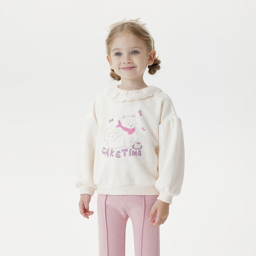 马克珍妮女童甜趣小羊花边领卫衣宝宝套头衫2025年秋装新品551182 商品图1