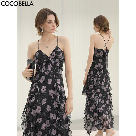 COCOBELLA花卉印花立体荷叶连衣裙度假风女人味吊带裙FR3095 商品图0