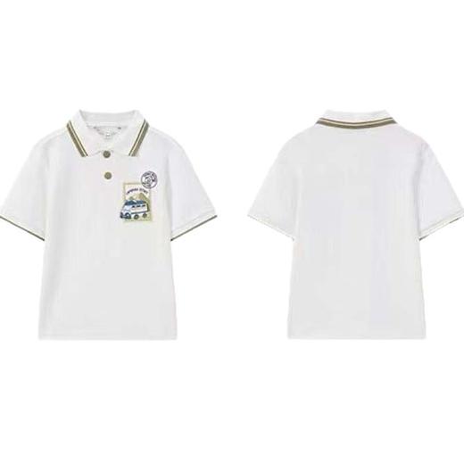 最大到160！2025夏季新款简约舒适凉感polo衫条纹撞色翻领前胸主题印花短袖T恤 商品图3