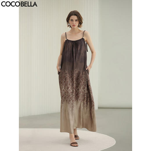COCOBELLA清冷侘寂风渐变印花连衣裙夏丝滑缎感吊带裙FR3209 商品图0