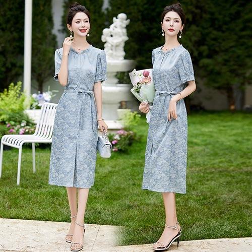 《优雅气质》醋酸仿真丝缎提花连衣裙修身显瘦时尚百搭MLJL88132-1 商品图4