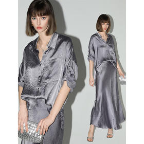 COCOBELLA[100%醋酸]奢感丝光肌理紫色夏凉感短袖衬衫SR0039