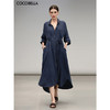 COCOBELLA牛仔色褶皱肌理长袖连衣裙复古高智感衬衫裙FR0062 商品缩略图0