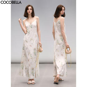 COCOBELLA设计师款花卉植物吊带裙立裁拼接优雅连衣裙FR3088