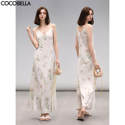 COCOBELLA设计师款花卉植物吊带裙立裁拼接优雅连衣裙FR3088 商品图0