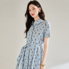百媚生 夏季抗皱全棉印花蓝色帆船圆领长款连衣裙18830 商品缩略图1