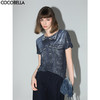 COCOBELLA设计师款手绘牛仔印花短袖针织T恤女休闲上衣TS919 商品缩略图0