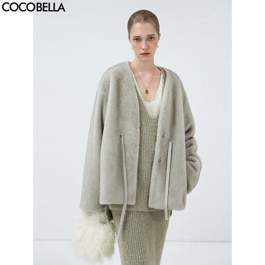COCOBELLA高奢原色仿貂绒环保皮草外套PU腰带短款大衣FU3003-3 商品图0