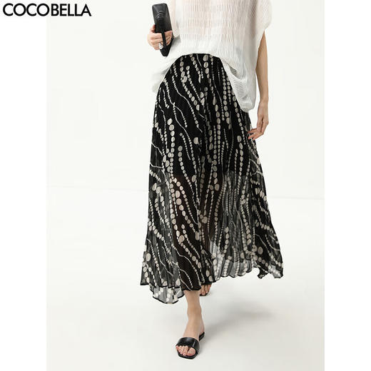 COCOBELLA度假风不规则下摆波点半身裙女飘逸百褶长裙HS7041 商品图0