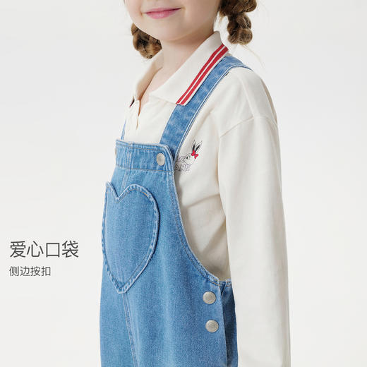 马克珍妮女童爱心纯棉牛仔背带裤宝宝连体裤2025年秋装新品551525 商品图3