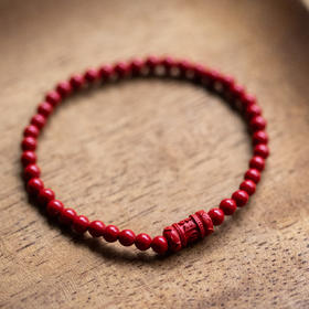 *自营*真言朱砂手串 | 4mm小珠手链中式简约风格。六字真言单圈辰砂压制女士