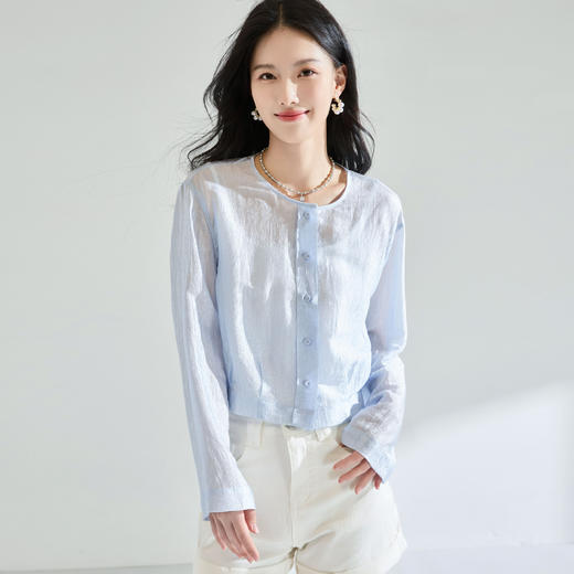 「高货sh」全新升级【铂金会员284/天猫379/差价95】(40211)洛诗琳轻薄流光醋酸外套2025夏季褶皱肌理透气防晒外套女 商品图2