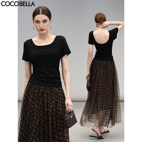COCOBELLA纯色自带bra圆领短袖T恤夏带胸垫不跑杯上衣TS0061