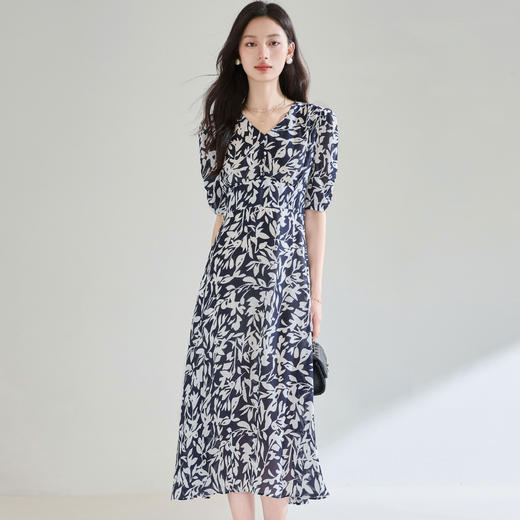 「高货sh」全新升级【铂金会员284/天猫379/差价95】(40211)洛诗琳气质碎花茶歇裙2025夏季中长款高级感收腰A字连衣裙 商品图0