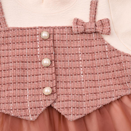 棉果果秋季新品女童珊瑚粉薄空气层网纱连衣裙M322700625433 商品图3