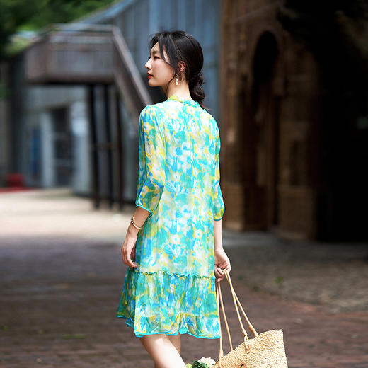 丁摩 迷彩印花真丝连衣裙小个子款显瘦桑蚕丝裙子两个颜色5ZF-90149 商品图2