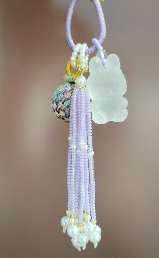 有求必应拉布布 天然白水晶拉布布吉祥挂件 手工编织流苏Labubu挂件 商品图5