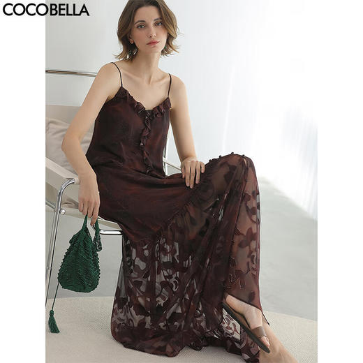 COCOBELLA重工烫金剪花炒色印花吊带裙女夏大摆连衣裙FR3091 商品图0
