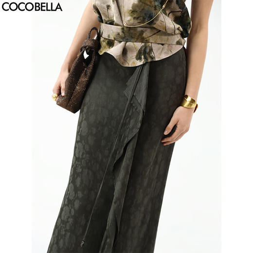 COCOBELLA[100%人丝]新中式提花半身裙秋冬不对称裹身裙HS7036-2 商品图0