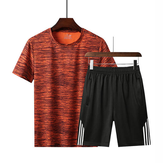 红览 夏季男宽松T恤跑步休闲短袖运动套装 商品图3